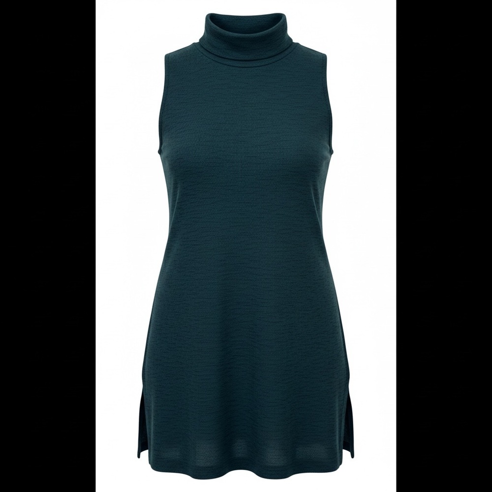 LOFT Dark Teal Sleeveless Mock Neck Tunic Dress - Size Large